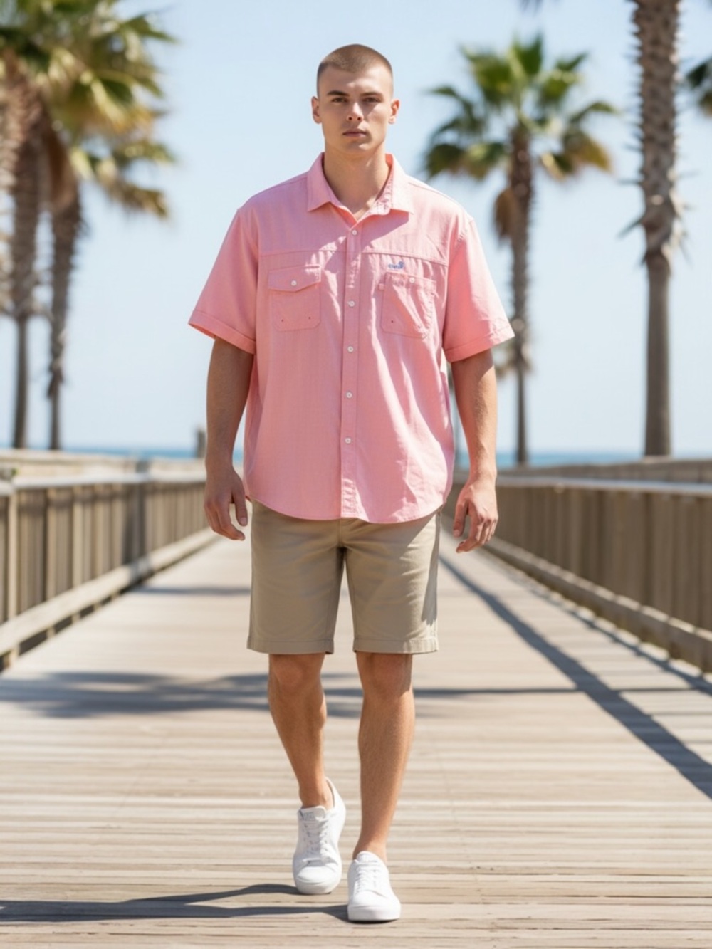 Izod Saltwater Mens XXL Shirt Coral Button up Short Sleeve Lightweight Vented
